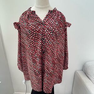 NWOT G by Giuliana ruffle shoulder size 2X olive pink red